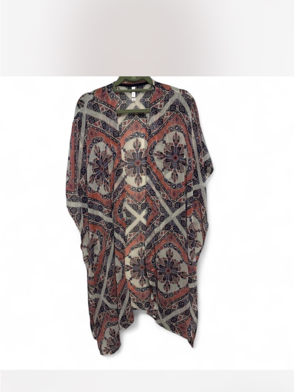 Boho Printed Open Kimono — Rust, Navy & Cream